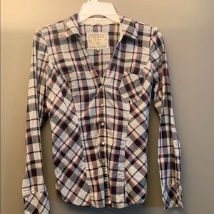 Guess Plaid Button Down Shirt in Pink Blue & White